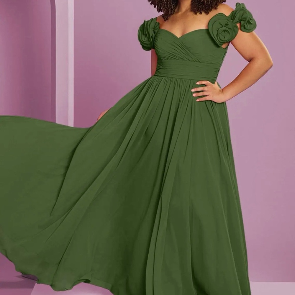 Barbie by Azazie A-Line Off Shoulder Chiffon Convertible Dress Olive Green NWT - Picture 1 of 11